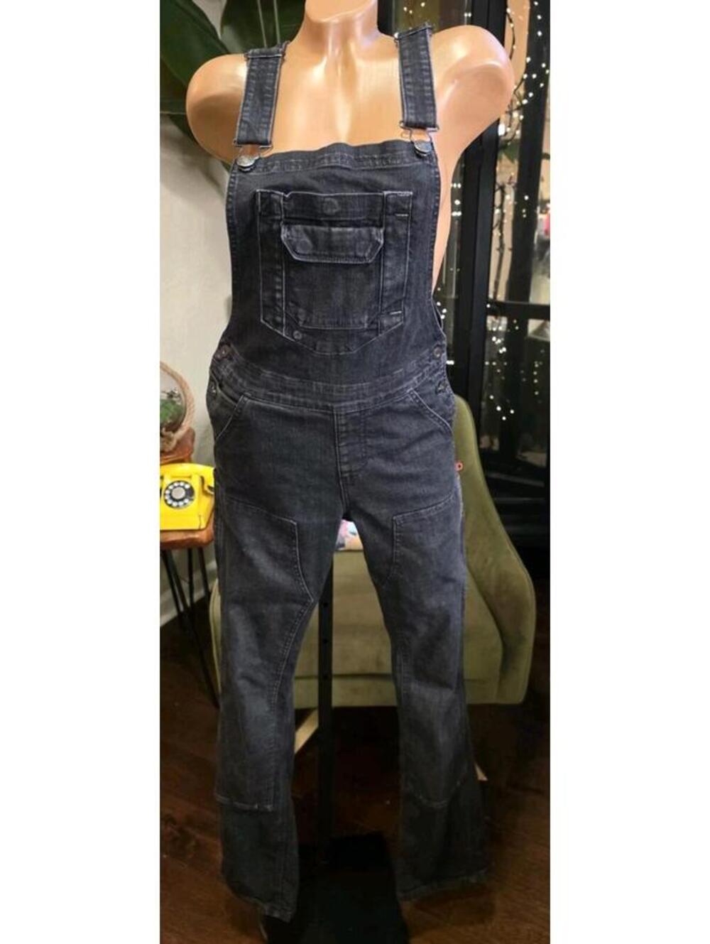 Dovetail Workwear Women 4-32 Freshly Overalls Faded Black Denim Work Double Knee